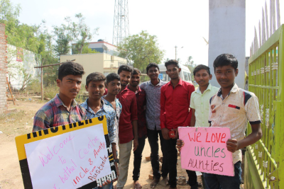 The team is welcomed to village